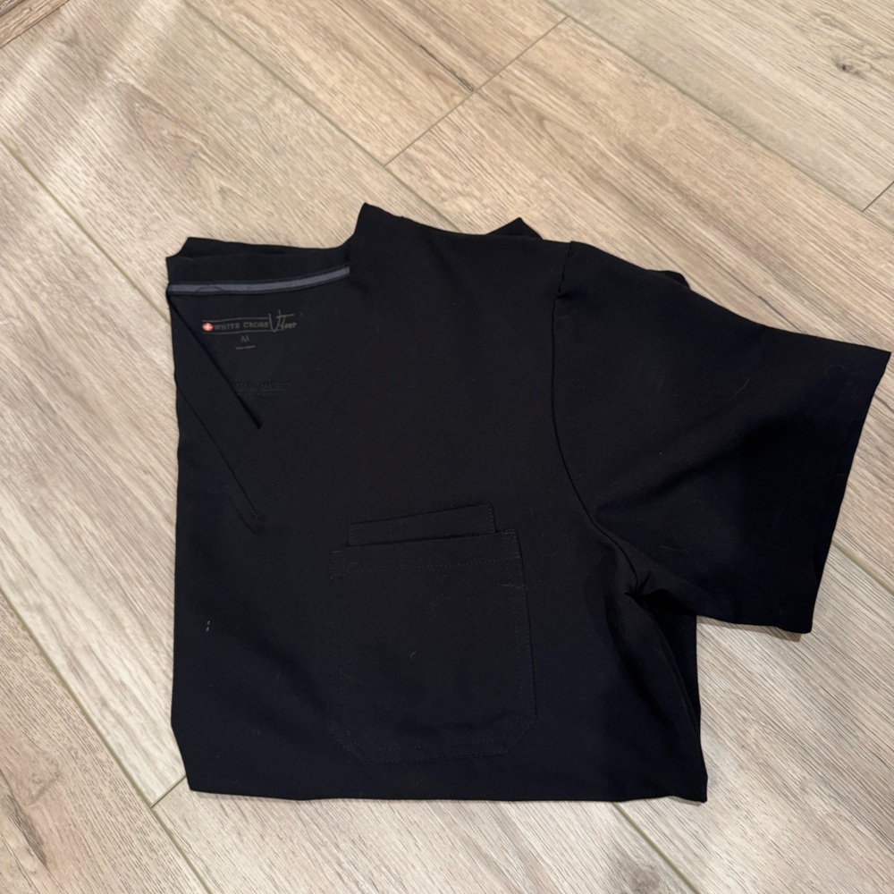 White Cross Black Scrub Top